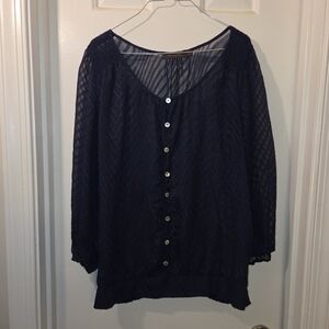 The Limited: Navy Blue Sheer Blouse With Shimmer.  Size XL.